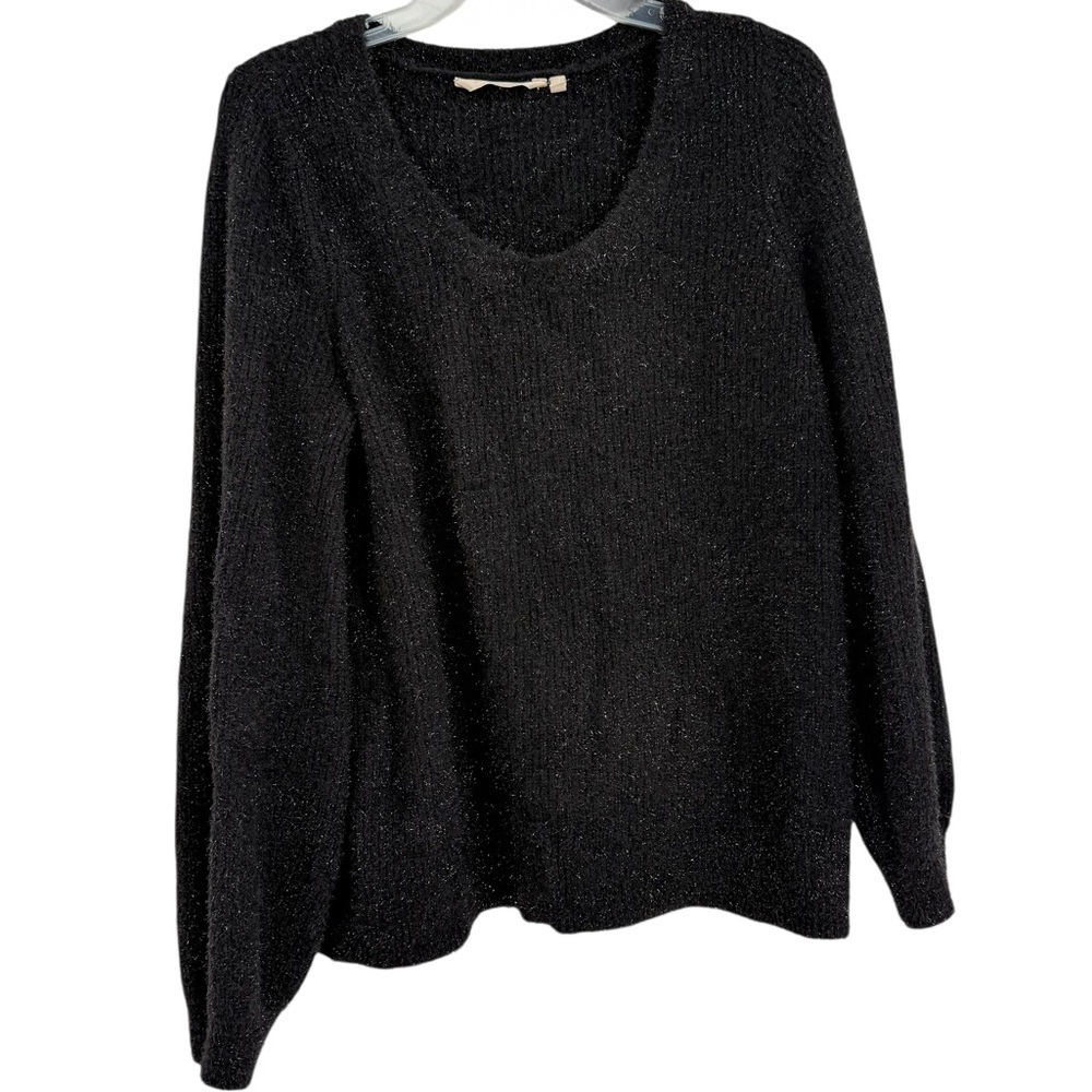 Soft Surroundings Womens Ciara Sparkle Sweater Size Large Black Rib knit